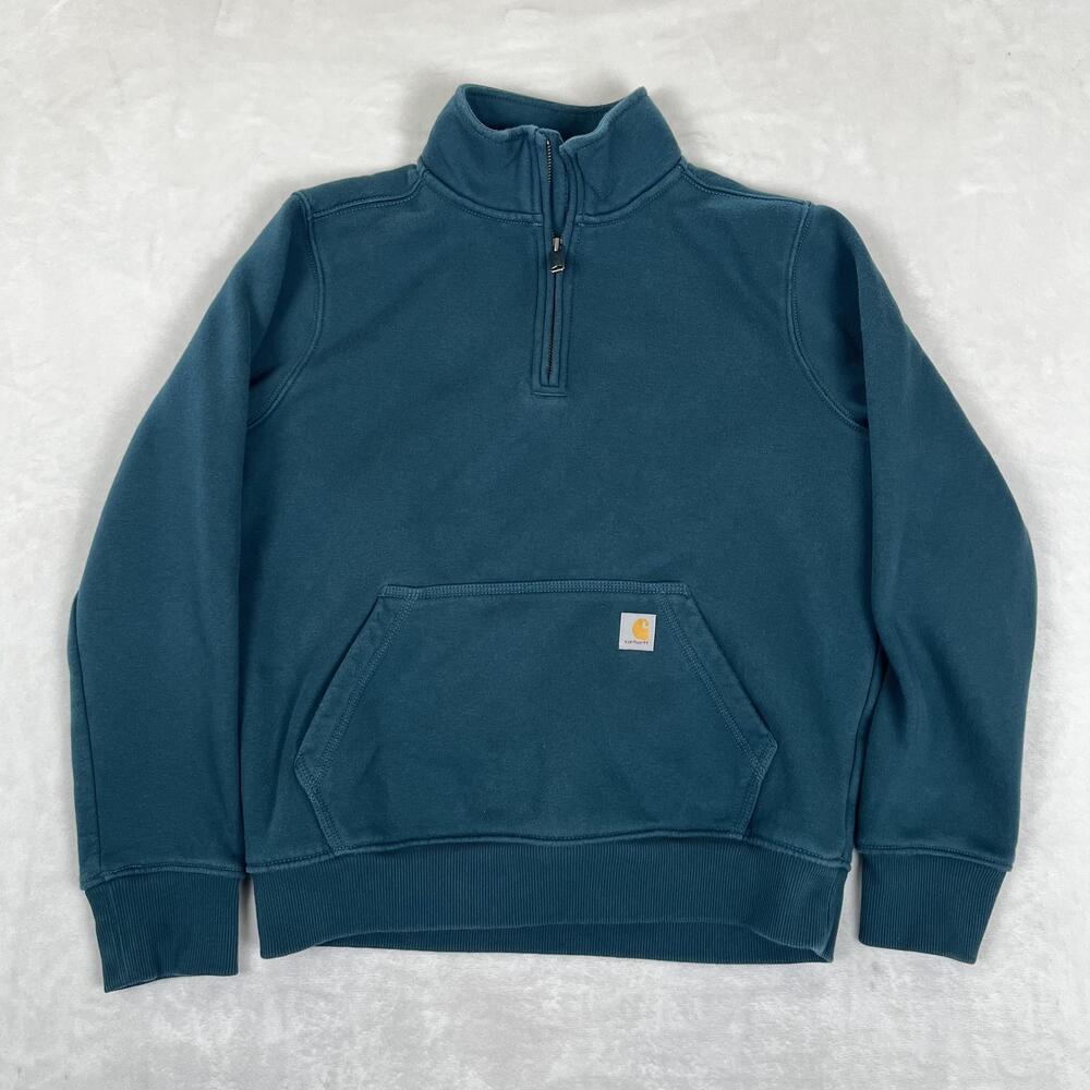 Carhartt Sweatshirt Youth 8-10 Blue 1/4 Zip Fleece Kangaroo Pocket Pullover